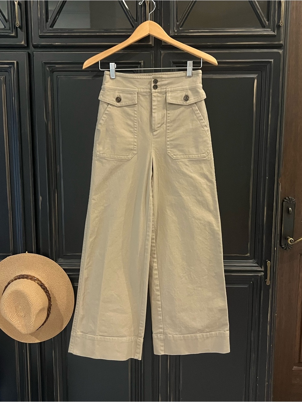 J Crew High-Waist Wide Leg Cargo Pants - Beige